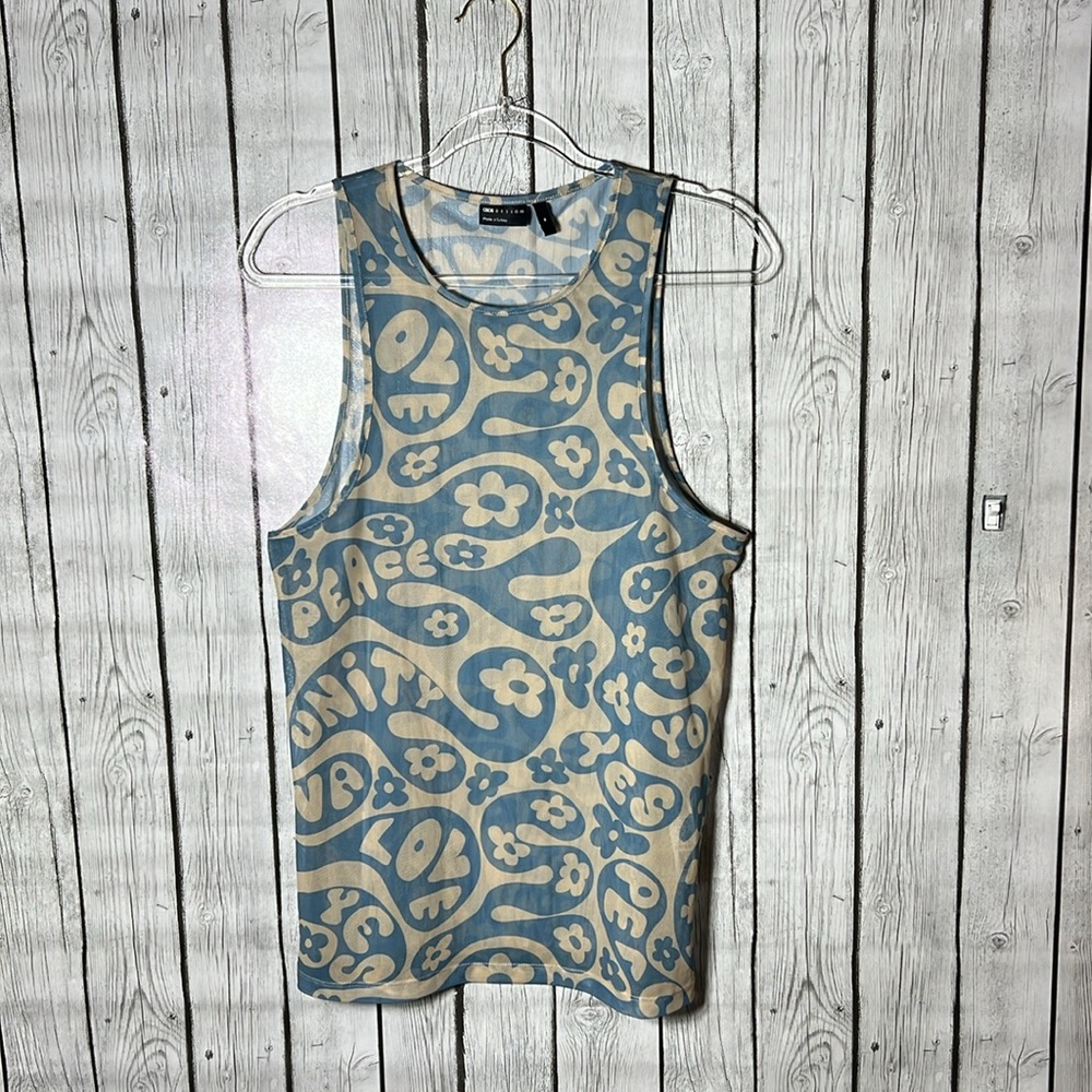 ASOS DESIGN muscle tank top in blue printed mesh size Medium